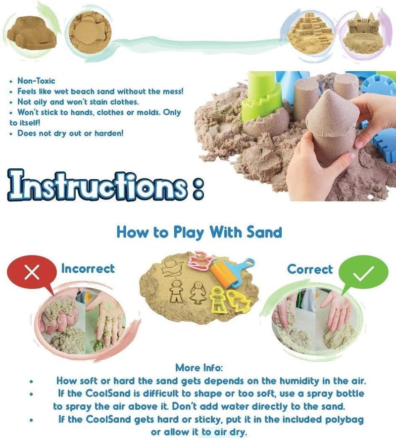 Play Sand Set – 2kg Magic Sand Kit with Castle Molds & Tools, Soft Reusable Clay Sand for Kids, Indoor Sensory Toy for Creativity, Educational Fun Activity Boys Girls - Image 2
